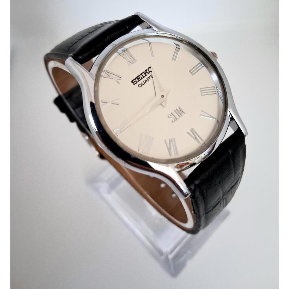 RARE Seiko Super Slim‎ Vintage Men's Leather Dress Watch
